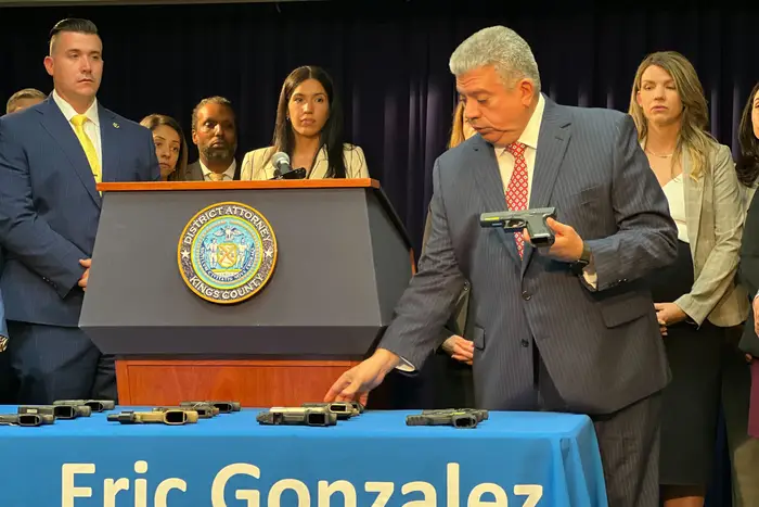 Brooklyn District Attorney Eric Gonzalez at a press conference Wednesday.